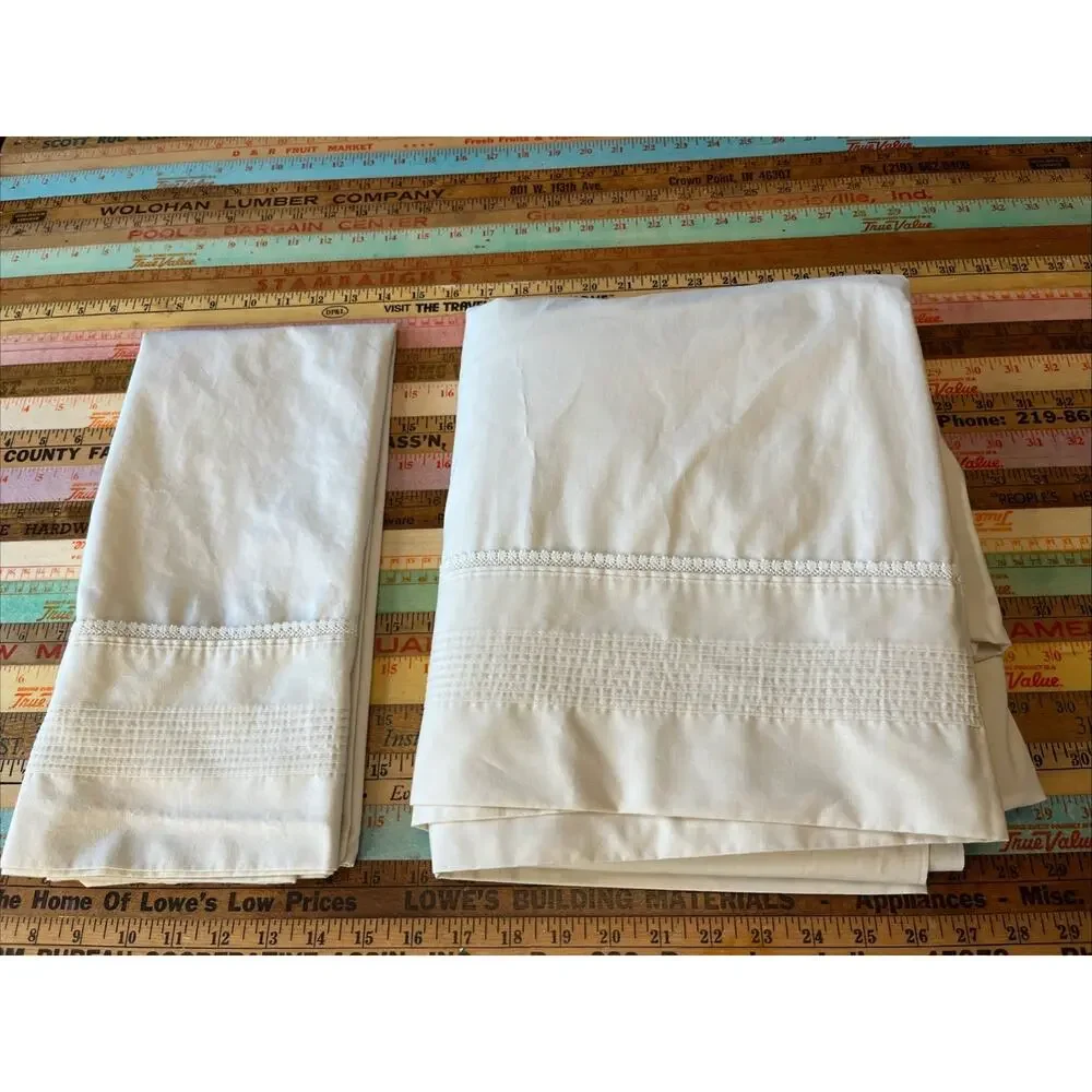 Vintage Spring Maid Wondercale‎ Ivory Crochet Queen Sheet Flat Pillowcase 2 Pcs